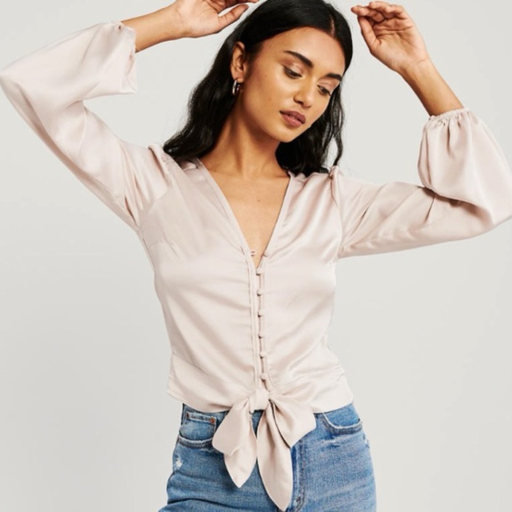 Abercrombie Tie Front Satin Blouse